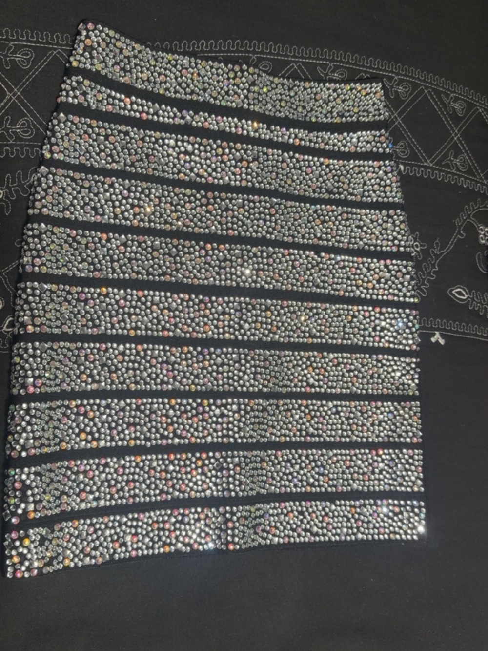Black Rhinestone-Embellished Mini Skirt - Picture 2 of 4
